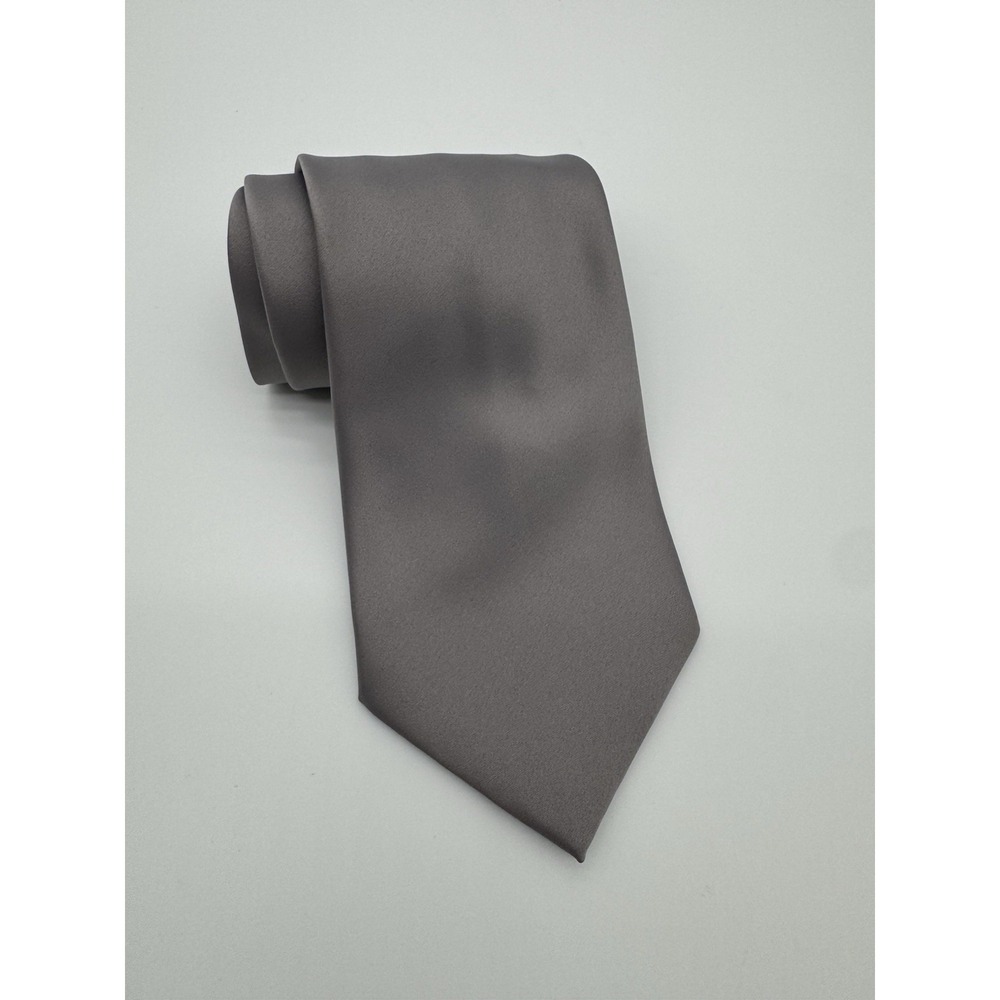 Geoffrey Beene Solid Gray Tie Classic Polyester Necktie Formal Business